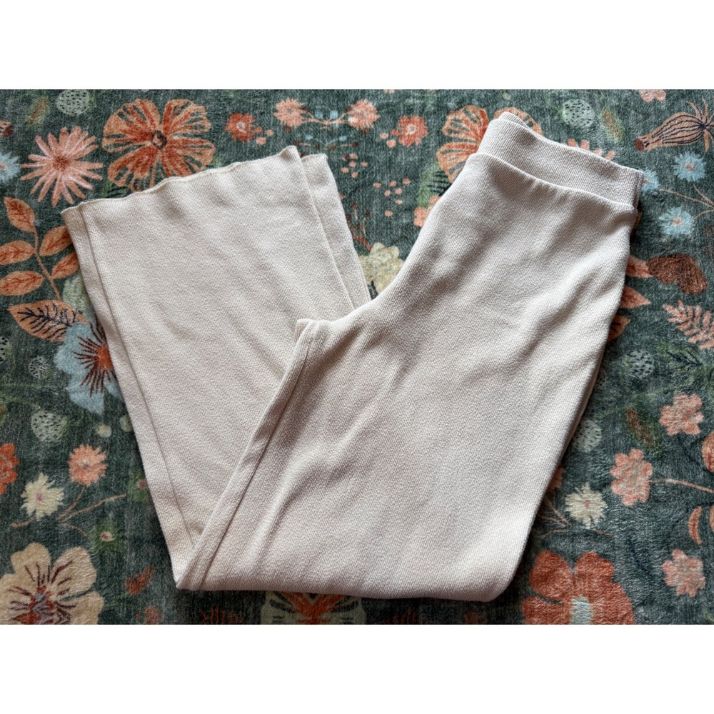 Zara Knit Wide Leg Pants Cream Textured‎ High Waist Lounge Trousers 5039/413 M